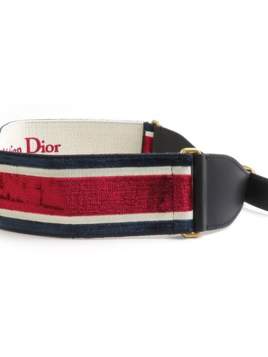 Christian Dior Belt Navy/Red/Off White/Gold Velor/Leather/Metal main image 5